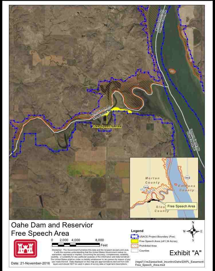 U.s. army corps of engineers map of the area surrounding oceti sakowin